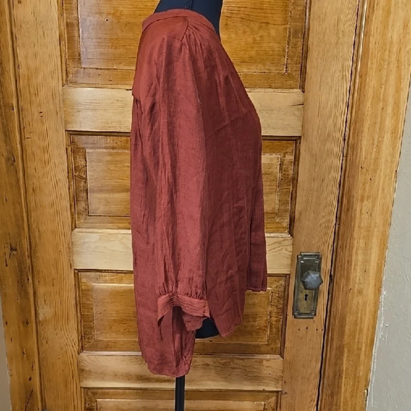 H&M Rust  Relaxed Blouse with 3/4 Sleeves and Mandarin Collar 8 - Picture 3 of 4